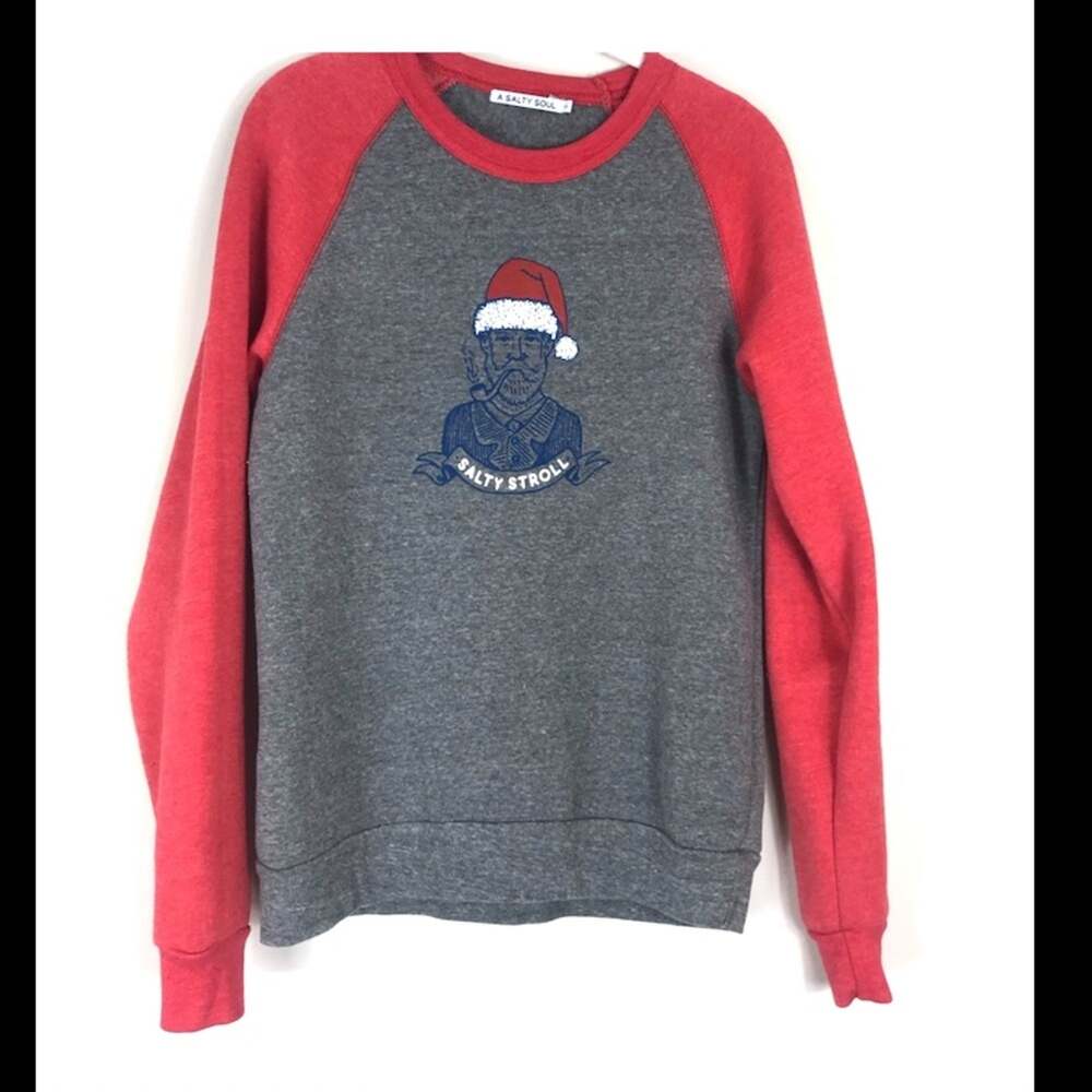 Men’s a salty soul Christmas Santa hat red and grey sweatshirt